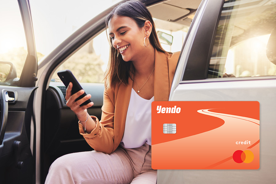 Phone, car and business woman in city for morning commute, travel and journey to work. Professional, gps app and person in motor vehicle on smartphone for social media, website and communication Checking Yendo from car