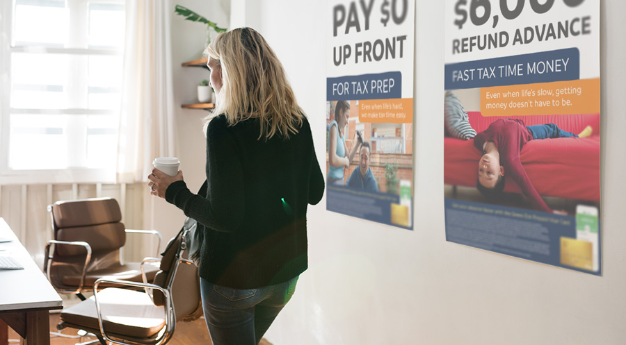 office-with-POP-displayed Attract clients at tax time