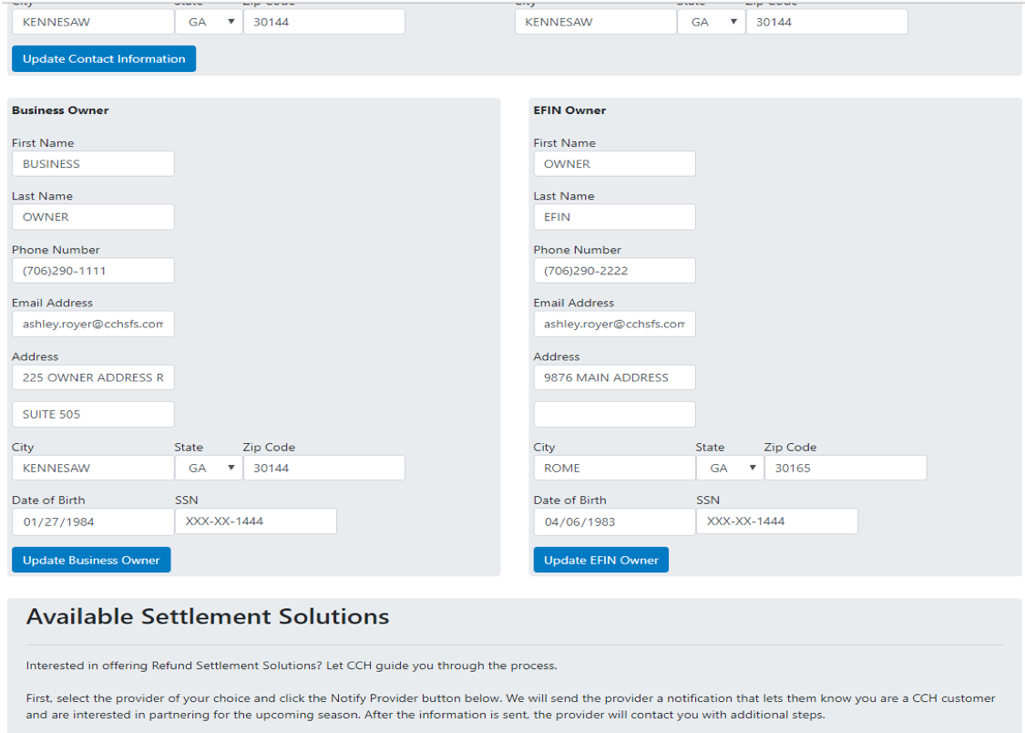 business owner and efin owner Update sections