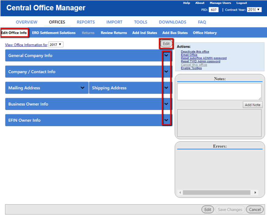 Edit office info